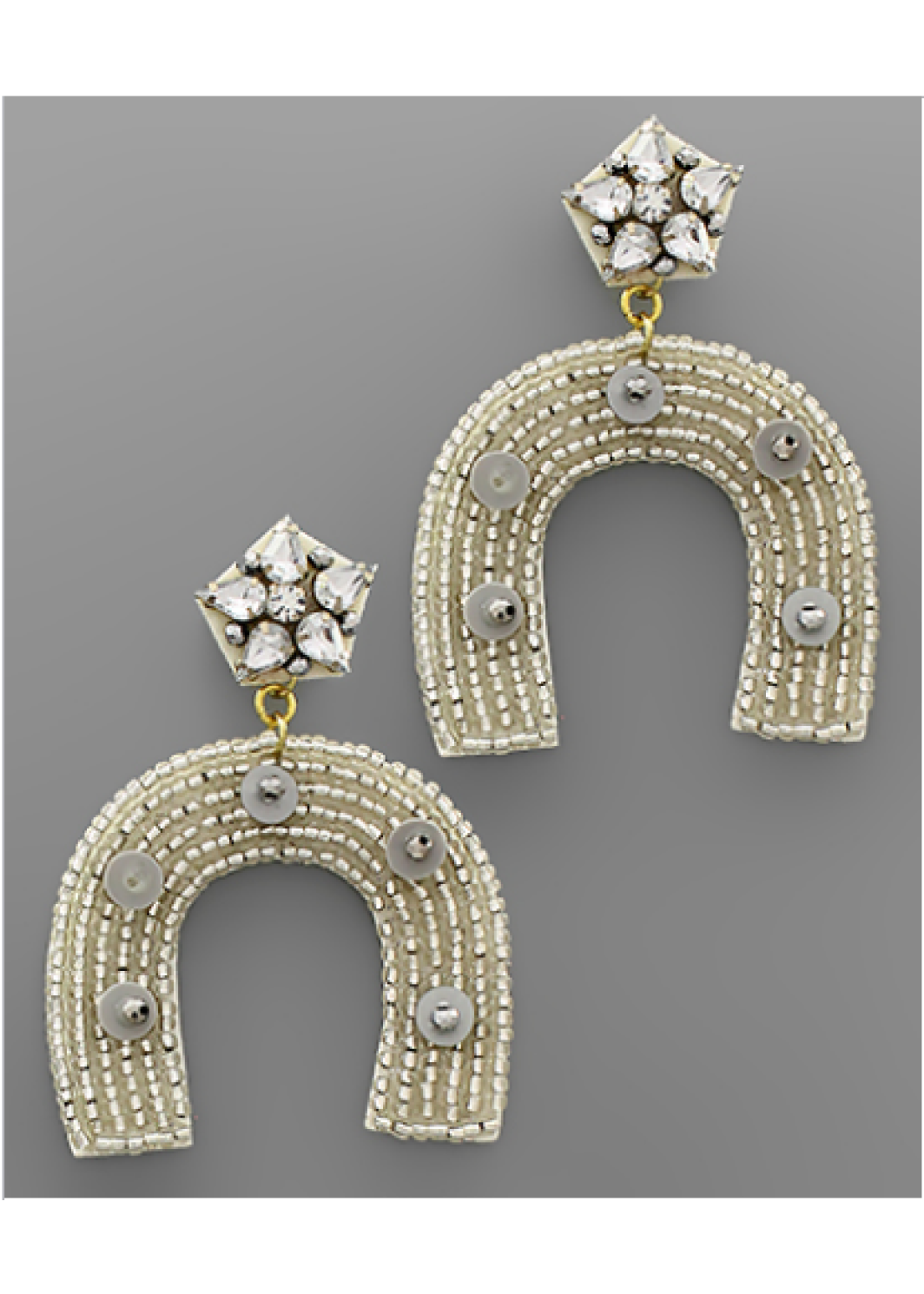 Silver Beaded Horseshoe Earrings
